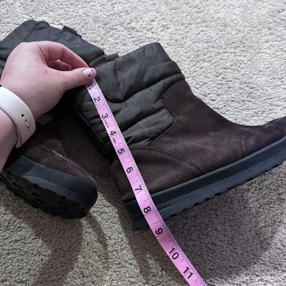Lands End Commuter Suede Leather Brown Winter Pull On Boots Women's Size 9.5